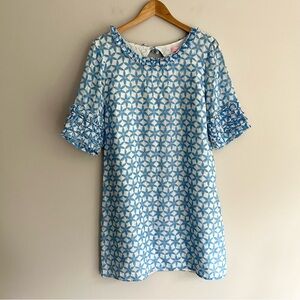 Lilly Pulitzer Dasha Coastal Blue Star Fruit Silk Ruffle Sheath Dress sz 10